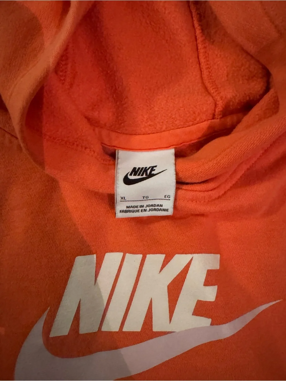 Nike Women's Coral-Orange Cowl Hoodie with White Logo
